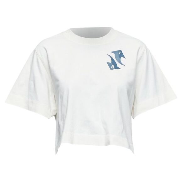 Off White Cotton Embroidered Logo Crop Tshirt